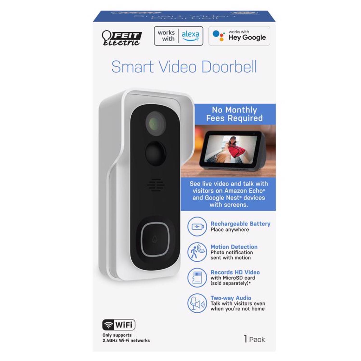 Feit Smart Home White Metal/Plastic Wireless Smart-Enabled Video Doorbell Sansujyuku sansujyuku.com
