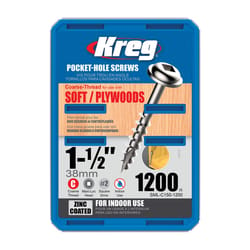 Kreg No. 8 X 1-1/2 in. L Square Zinc-Plated Coarse Pocket-Hole Screw 1200 pk