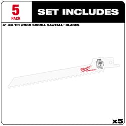 Milwaukee Sawzall 6 in. Bi-Metal Wood cutting Reciprocating Saw Blade 4/6 TPI 5 pk