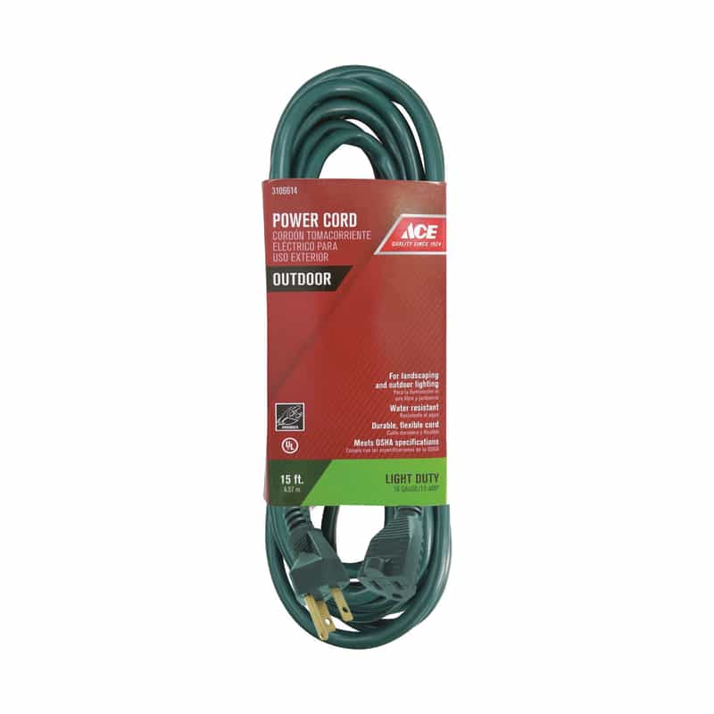Ace Outdoor 15 ft. L Green Extension Cord 16/3 SJTW Ace