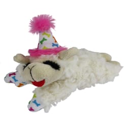 Multipet Polyester Lamb Chop W/Birthday Hat Dog Toy 10.5 in. 1 pk
