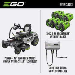 EGO Power+ Z6 e-Steer ZT4205S 42 in. 56 V Battery Zero Turn Riding Mower Kit (Battery &amp; Charger) W/ FOUR 12.0 AH BATTERIES