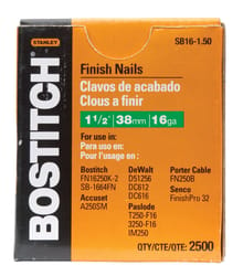 Bostitch 1-1/2 in. L X 16 Ga. Straight Strip Coated Finish Nails 2500 pk