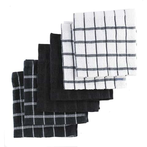 Ritz Black Terry Check Cotton Dish Cloth Set of 6