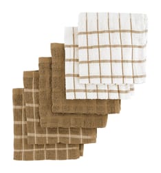 Ritz Mocha Cotton Check/Solid Dish Cloth 6 pk