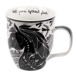 Karma Boho Black/White Ceramic Horse Mug 3.7 in. D 1 pk