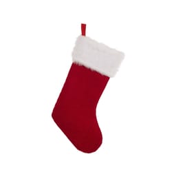 Glitzhome Red/White Faux Fur Cuff Christmas Stocking with Cuff 0.36 in.