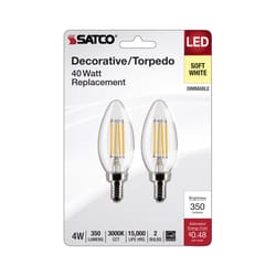 Satco B11 E12 (Candelabra) Filament LED Bulb Soft White 40 Watt Equivalence 2 pk
