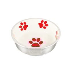 Loving Pets Robusto Ivory Dog Paws Aluminum/Ceramic 2 cups Pet Bowl For Dog