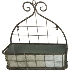 Avera Products 8 in. W Galvanized Metal Rectangular Scroll Wall Planter Black