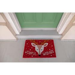 Entryways 18 in. W X 30 in. L Red Joyful Wishes Coir Door Mat