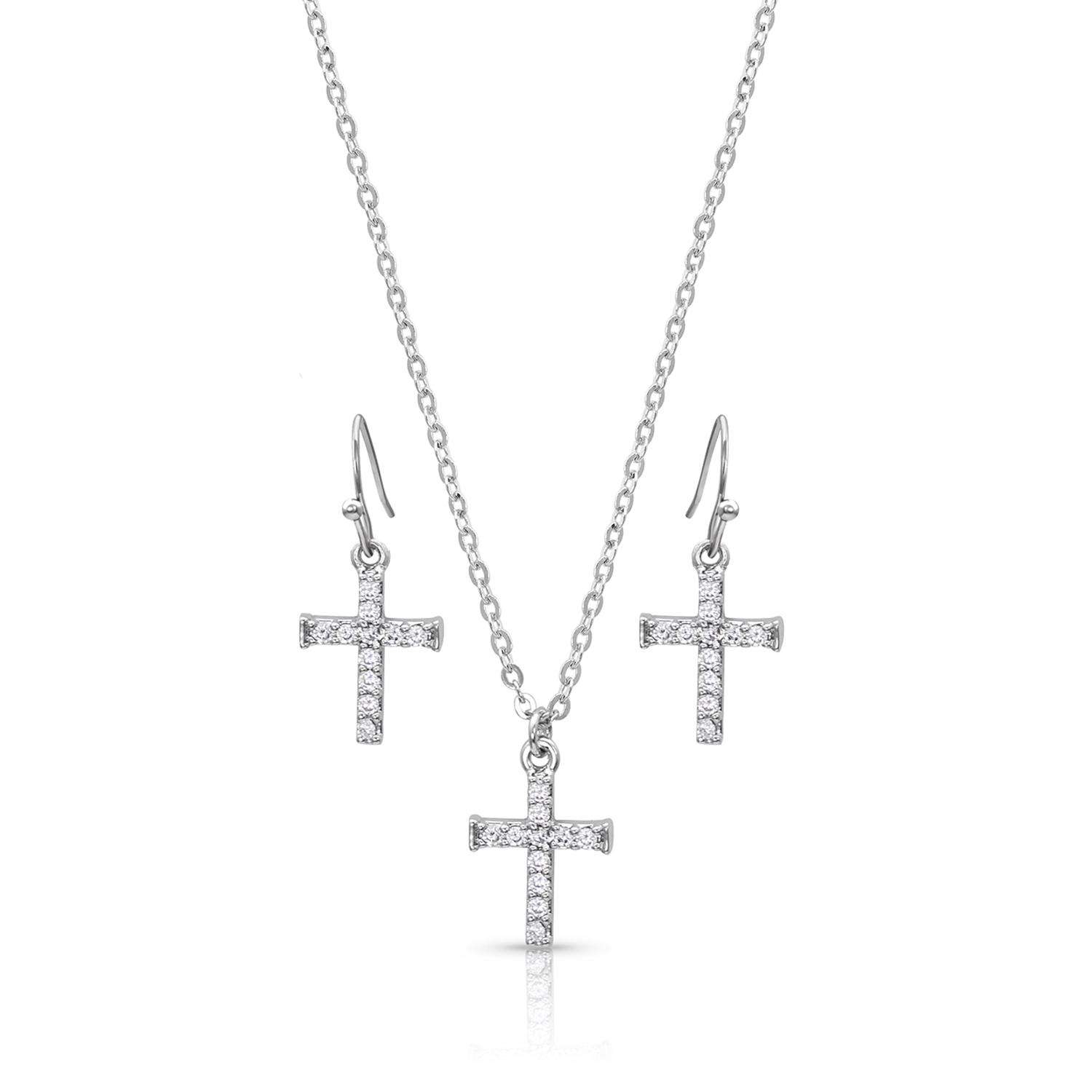 Montana Silversmiths Women's Unwavering Cross Silver Jewelry Sets Brass  Water Resistant