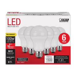 Feit A19 E26 (Medium) LED Bulb Warm White 100 Watt Equivalence 6 pk