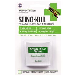 Sting Kill White Anesthetic Wipes 8 ct