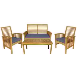 United General Supply Sequoia 4 pc Brown Wood Conversation Set Navy Blue