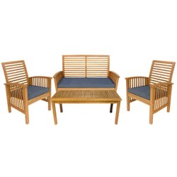 United General Supply Sequoia 4 pc Brown Wood Conversation Set Navy Blue