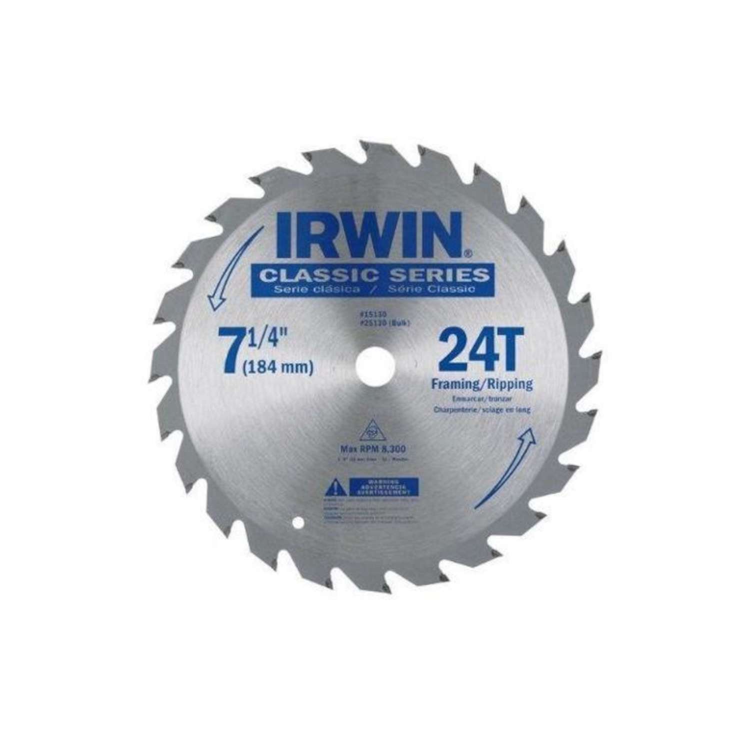 Irwin 71/4 in. D X 5/8 in. Classic Carbide Circular Saw Blade 24 teeth