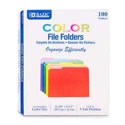 BAZIC PRODUCTS Assorted File Folder 100 pk