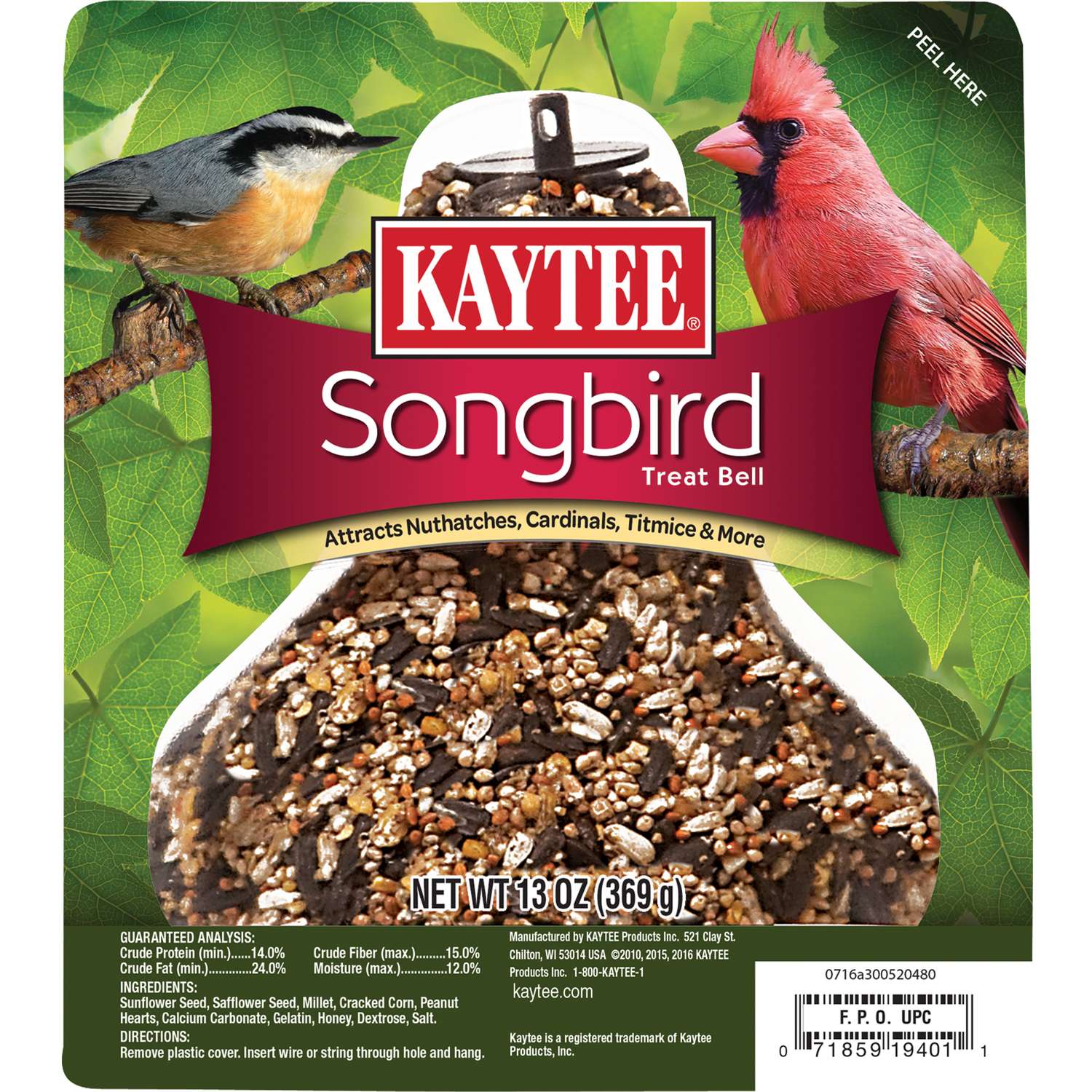 Kaytee Songbird Treat Bell Cardinal Wild Bird Seed Bell Sunflower Seeds