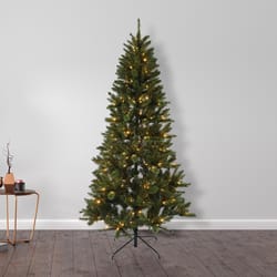 Holiday Bright Lights 1-2 Tree 7-1/2 ft. Slim LED 300 ct Evergreen Fir 1-2 Tree Color Changing Chris