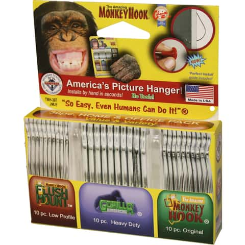 HILLMAN Value & Variety Pack Galvanized Silver Monkey Picture Hanging Set  40 lb 30 pk