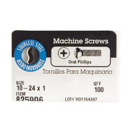 HILLMAN No. 10-24 Ga. X 1 in. L Phillips Oval Head Stainless Steel Machine Screws 100 pk