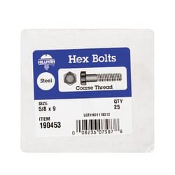 HILLMAN 5/8 in. D X 9 in. L Zinc Plated Steel Hex Bolt 25 pk