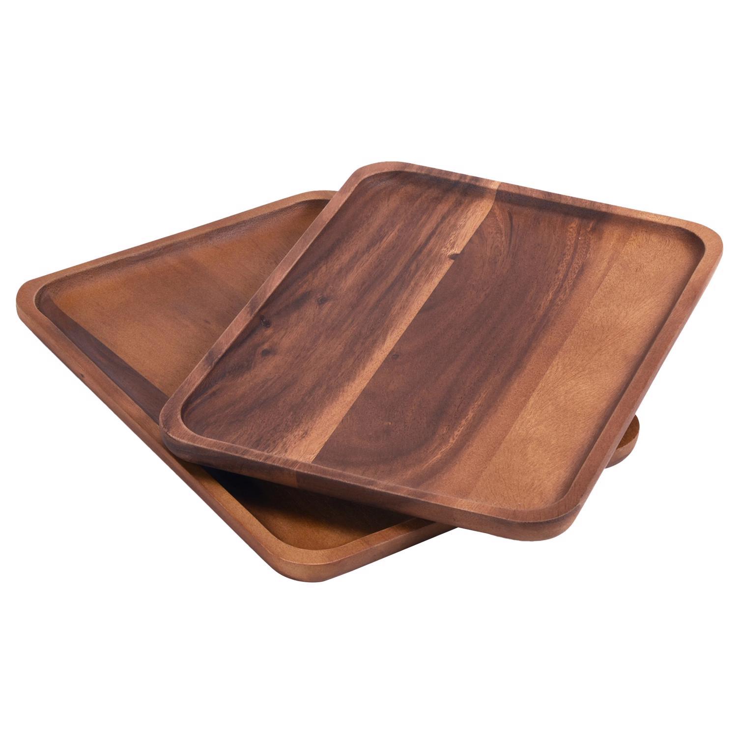 Kalmar Home Brown Acacia Wood Plate 2 pk Sansujyuku sansujyuku.com