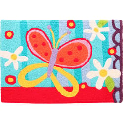 Jellybean 30 in. W X 20 in. L Multicolored Beautiful Butterfly Polyester Accent Rug