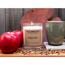 Kalamazoo Candle Company White Mulled Cider Scent Mulled Cider, clear glass jar, kraft label on side