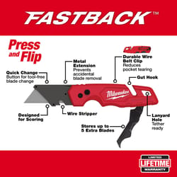 Milwaukee Fastback 6-3/4 in. Press and Flip Folding Utility Knife Red 1 pc