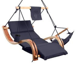 SoCo Swings Low Country 1 Person Brown Wood Hanging Swing Lounger Blue