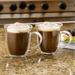 BonJour Clear Glass Cappuccino Cup Insulated Mug 2 pk