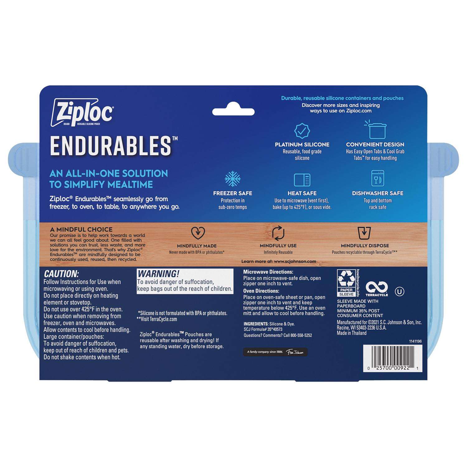 Ziploc Endurables Medium Container, 4 cups, Wide Base With Feet