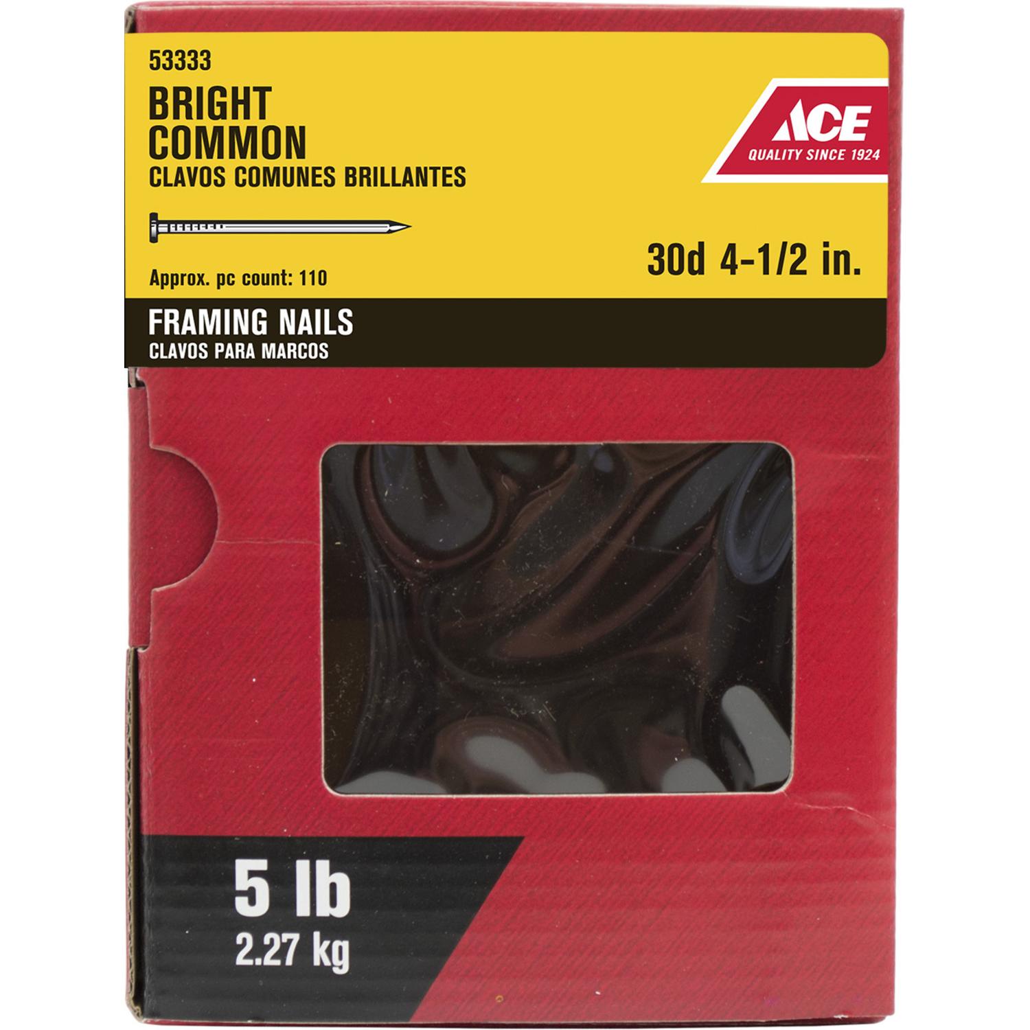 Ace 20D 4 in. Common Bright Steel Nail Round Head 5 lb Ace 20D 4 in. Common Bright Steel Nail Round Head 5 lb