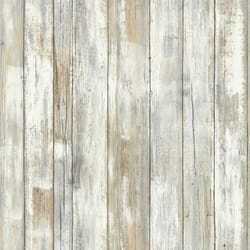 RoomMates .014 in. H X 198 in. L Distressed Wood Tan Vinyl Peel & Stick Wallpaper