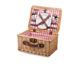 Picnic Time Catalina Red and White Plaid Wood Picnic Basket