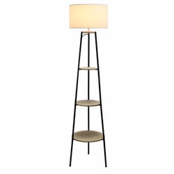 Simple Designs 62.5 in. Natural White/Light Brown Floor Lamp