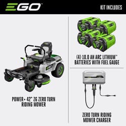 EGO Power+ Z6 ZT4204L 42 in. 56 V Battery Zero Turn Riding Mower Kit (Battery &amp; Charger) W/ FOUR 10.0 AH BATTERIES