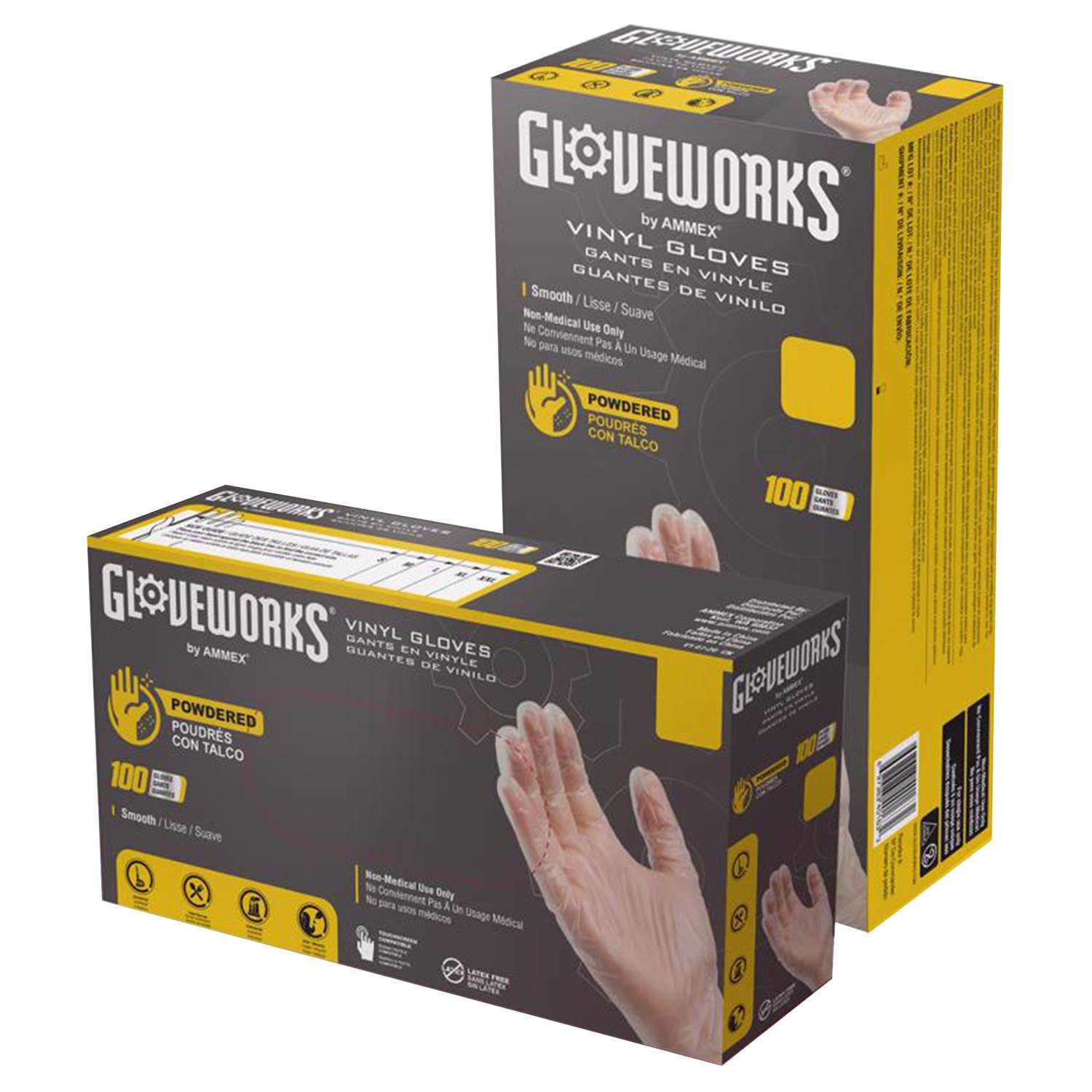 Gloveworks Vinyl Disposable Gloves Large Clear Powdered 100 pk Ace