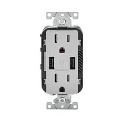 Leviton Decora 15 amps 125 V Gray Outlet and USB Charger 5-15R 1 pk