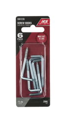 Ace Small Zinc-Plated Silver Steel 1.8125 in. L Square Bend Screw Hook 15 lb 6 pk