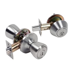 Home Plus Satin Chrome Knob and Deadbolt Set 1-3/4 in.