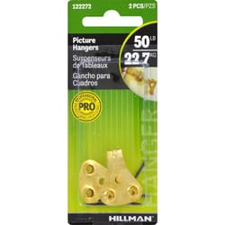 HILLMAN Brass-Plated Professional Picture Hanger 50 lb 2 pk