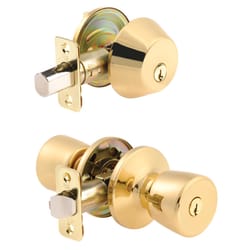 Ace Tulip Polished Brass Knob and Deadbolt Set 1-3/4 in.