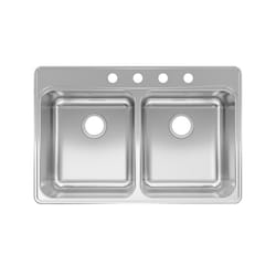 Franke Stainless Steel Top Mount 33 in. W X 22 in. L Double Bowl Kitchen Sink Silver