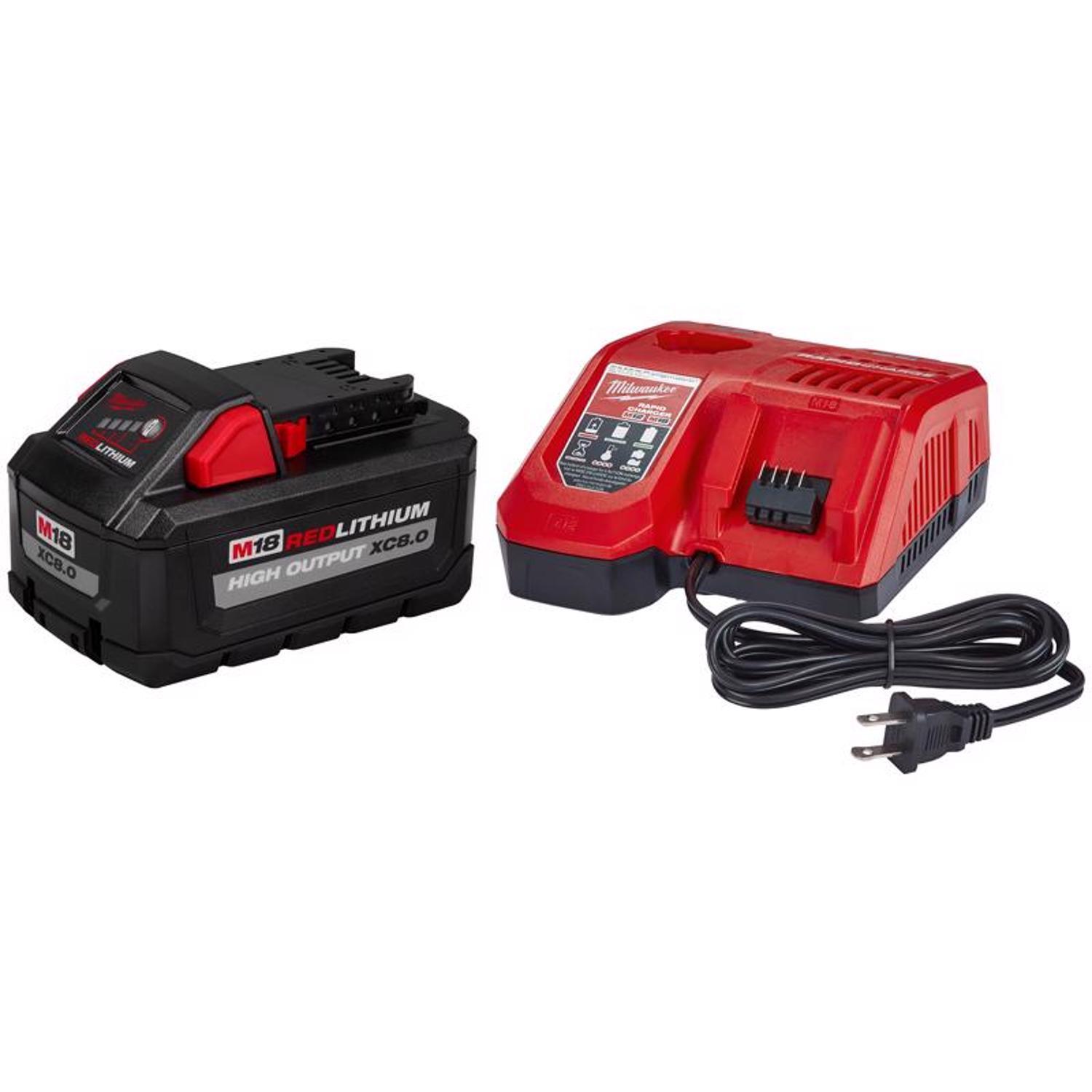 Milwaukee M18 RedLithium XC 8 Ah Lithium-Ion High Output Battery and Charger Starter Kit 2 pc -  48-59-1880