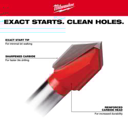 Milwaukee 1/2 in. X 3.75 in. L Carbide Tipped Glass/Tile Drill Bit 3-Flat Shank 1 pc