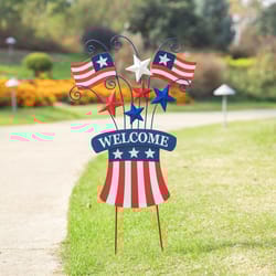 Glitzhome Multicolored Metal/Wood 30.25 in. H X 17 in. L X 1.25 in. W Flags Yard Stake