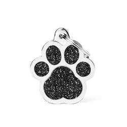 MyFamily Shine Black Glitter Paw Metal Pet Tags Large